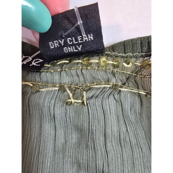 Olive Green Silk Chiffon top, cropped tie front by Magazine Size L New - Picture 3 of 13